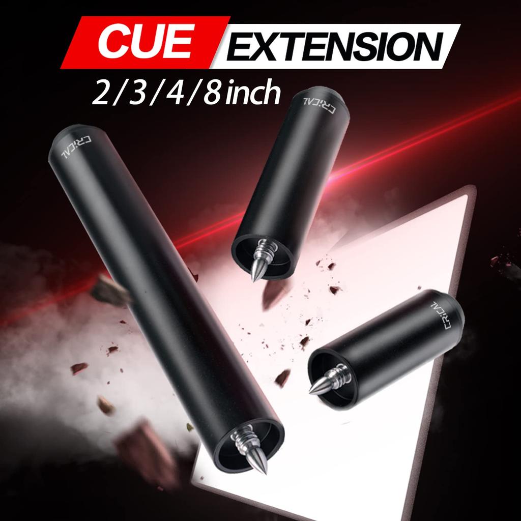 CRICAL Pool Cue Extension, 2/3/4/8 Inch Metal Billiard Cue Extension with 3 Bumpers, Billiard Accessories