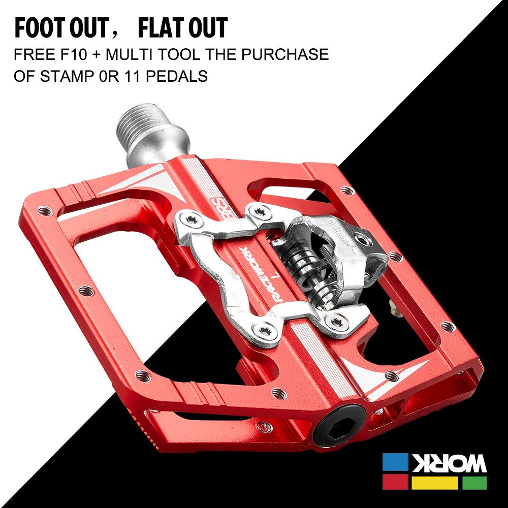 RACEWORK MTB Clipless Pedal Set Single Side Clip Compact Double Function Power Meter Pedalen Platform Mountain Bike Pedals