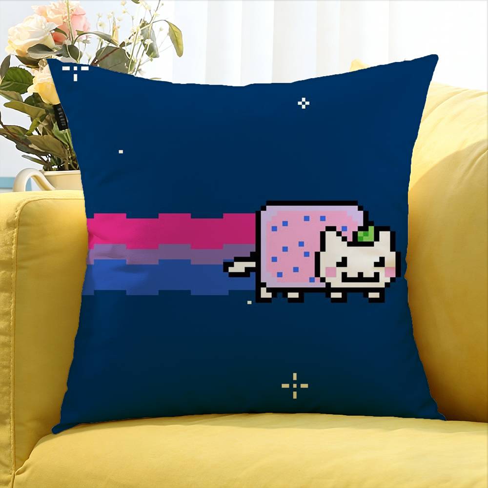 Cute Rainbow Nyan Cat World Various Sizes Square Pillow Case For Car Home Bedchamber Decor