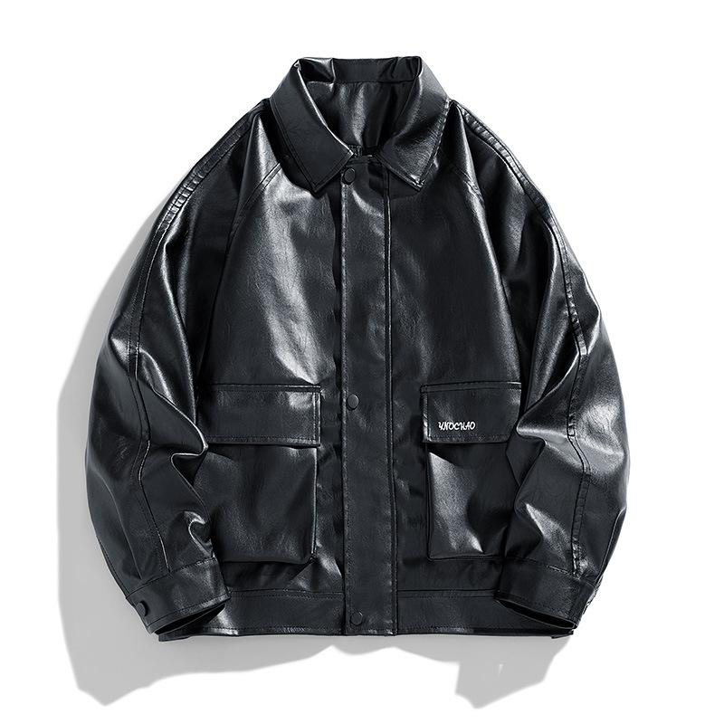 Новая осенняя куртка из искусственной кожи с воротником-стойкой в стиле локомотива — фото 3