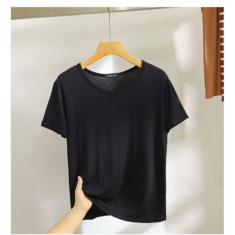 

Модальная футболка с коротким рукавом женская летняя свободная самая простая для сочетания большого размера с круглым вырезом и рукавом до локтя топы для внутреннего слоя приталенная тонкая базовая футболка Black M (recommended 40.00 kg-50.00 kg