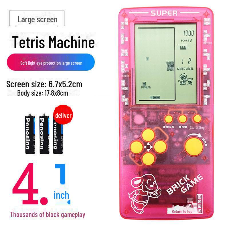 "2023 Nostalgic Tetris Game Console, 4.1-Inch Screen, Transparent Frosted Shell, Handheld"