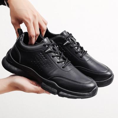 Sport- und Freizeitleder schuhe Frühling und Herbst weiches Leder rein schwarze Schuhe