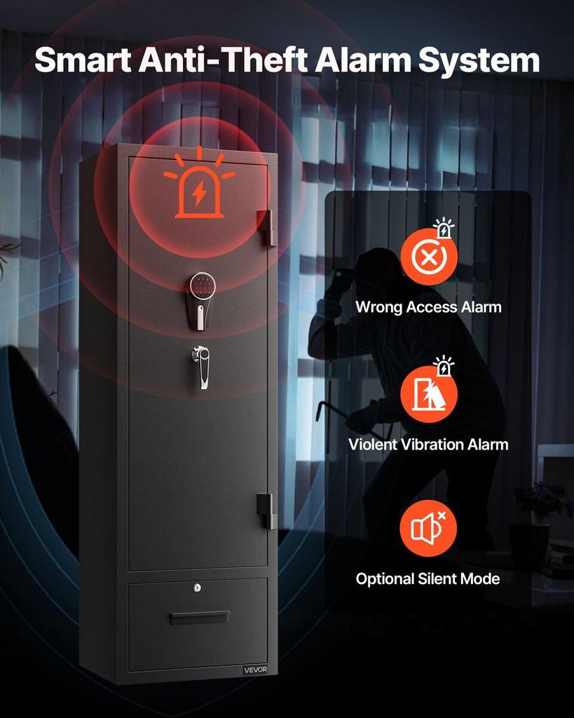 4 Gun Safe, Long Gun Cabinet for Rifles and Pistols, Quick Access Fireproof Rifle Safe with 2 Ammo Slots, 2 Pistol Pockets & 2 Adjustable Racks, Large