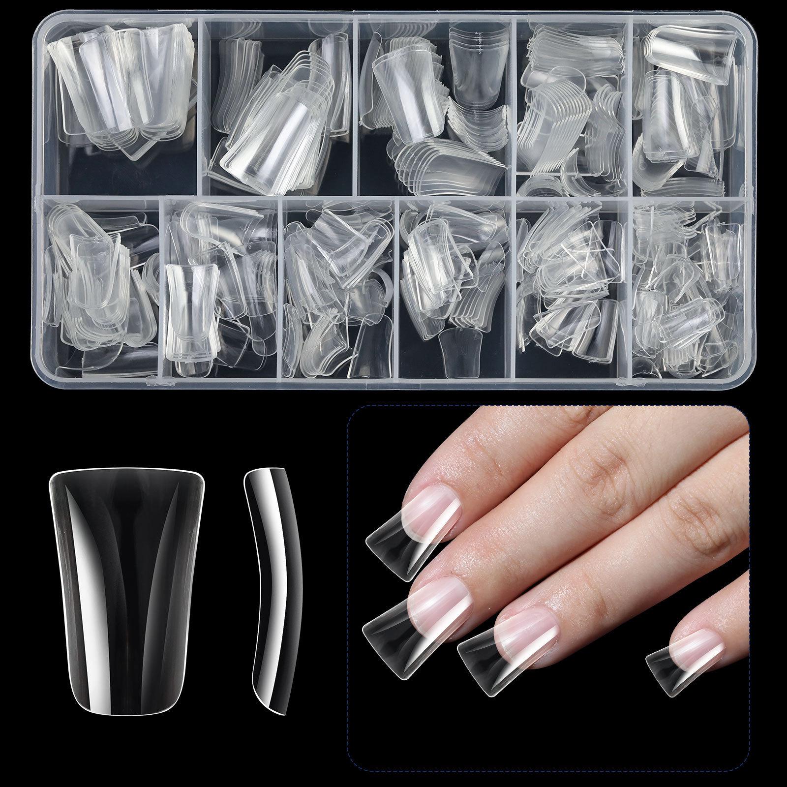 Duckbill Shaped Nail Art Tips: Unique Short & Medium Nail Designs in Box