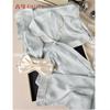 GUJIN Spring Summer New Ice Silk Long Sleeve Women's Pajamas High-End Homewear Outerwear Silk-Like Set