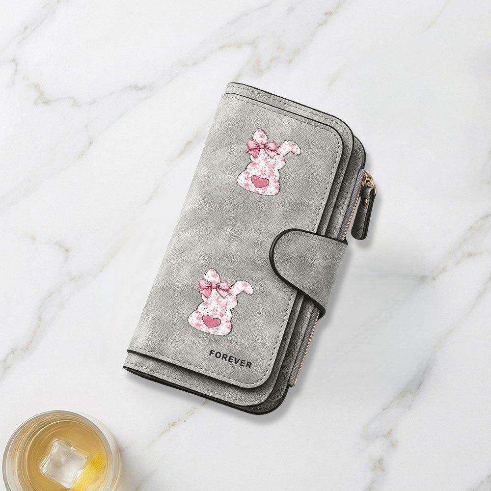 Pink Bow Easter Bunny Decorative Print Long Wallet Multifunctional Portable Snap Coin Purse Unisex Perfect Birthday Gift For Friends Family Daily