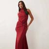 European and American Red Sexy Neck Slim Dress 2026 New Temperament Sexy Celebrity Dress Long Dress Women