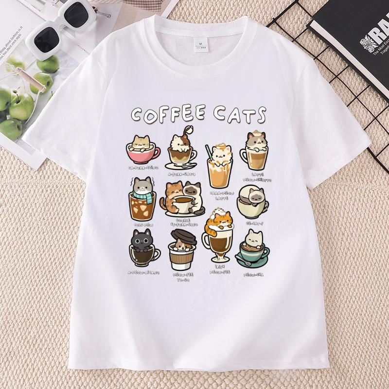 Coffee Cats T Shirt Funny Cat Lover Gifts Caffeine Club Meme Tshirt Unisex Unisex Round Neck Short Sleeve Tshirt Unisex Clothing