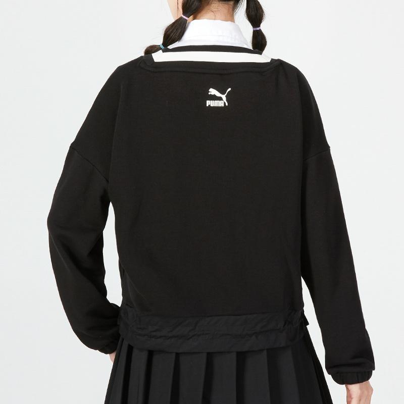 (WMNS) PUMA Logo V neck Sweatshirt 'Black' Women's 537524-01