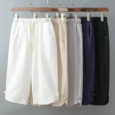 Damen Sommer Lockerer Schnitt Übergröße Gerade Beine Schlankmachende Cropped Shorts mit Gebogenem Saum, Leichte Eis-Seide Lässiger Stil