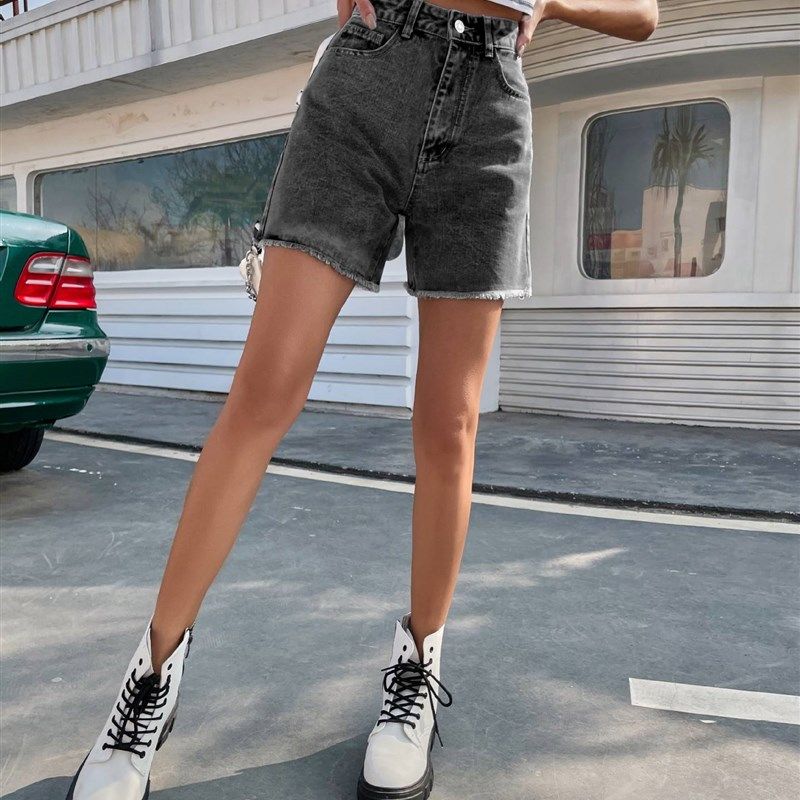 

Loose Casual Female Denim Shorts High Waist Loose Slim Pants Dark gray S