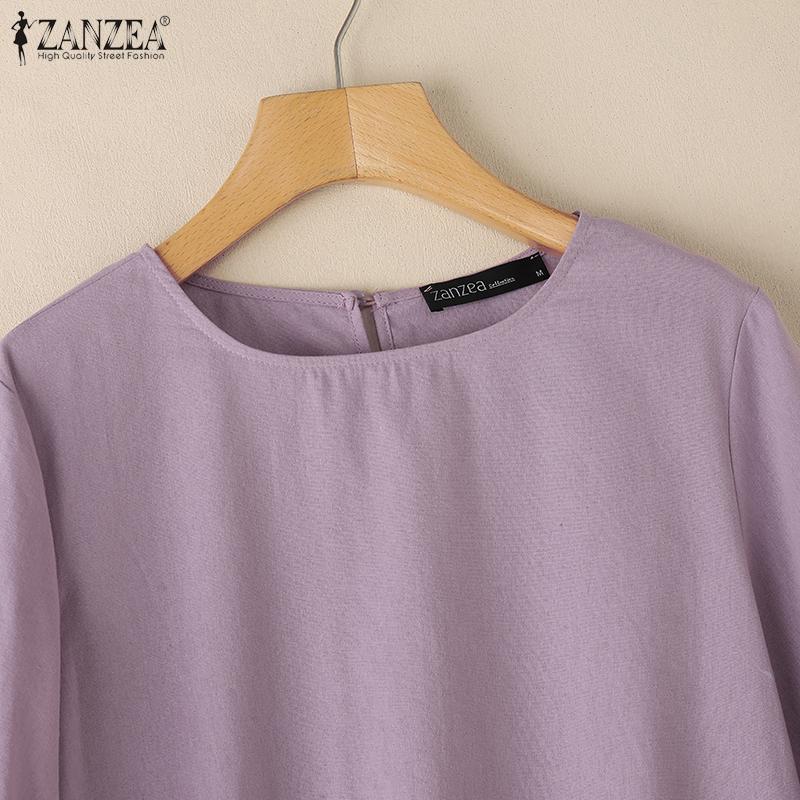 ZANZEA Women Loose Round Neck 3/4 Sleeve Casual Cover Up Blouse