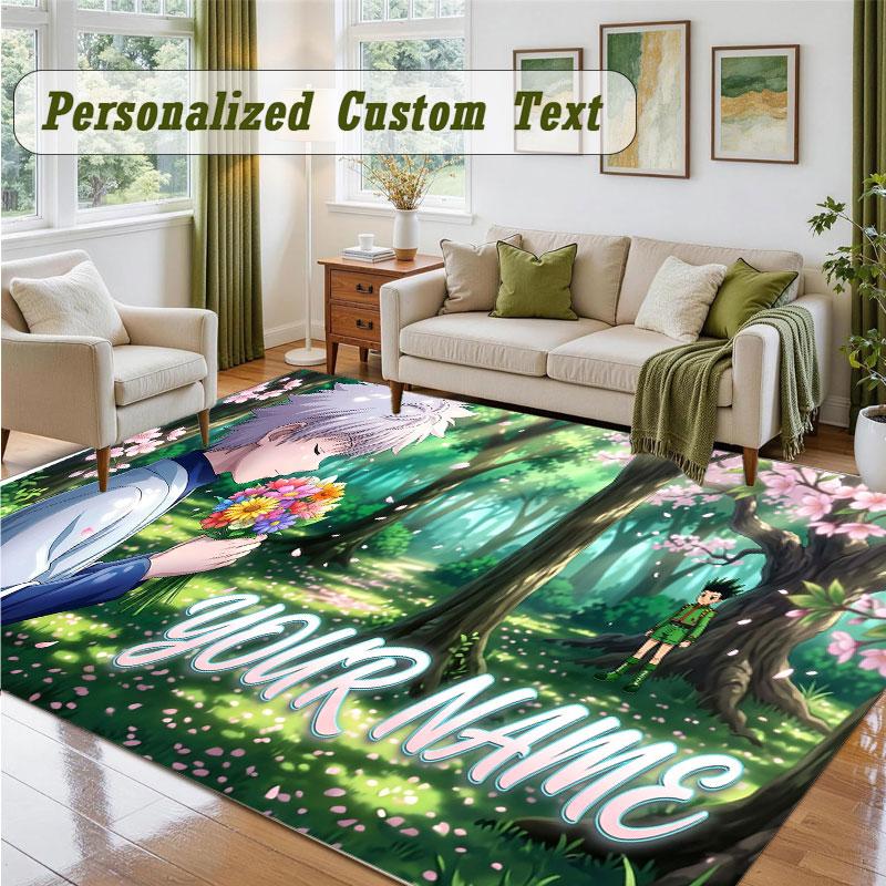 Crystal Velvet Square Rug Custom NameHunter × Hunter Pattern Non Slip Home Floor Decor Rug