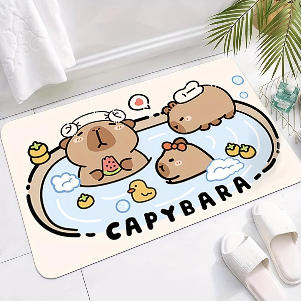 1pc Cute Capybara Bath Mat - Soft Thick Flannel Non-Slip Bath with Adorable Capybara Design, Plush Oval Mat for & s, Machine Was