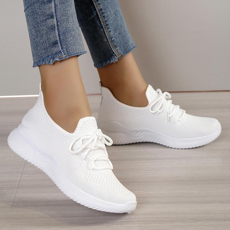 Fashion Breathable Knitted Platform Sneakers for Women Soft Sole Lightweight Running Shoes Woman Comfortable Non Slip White Sports Shoes