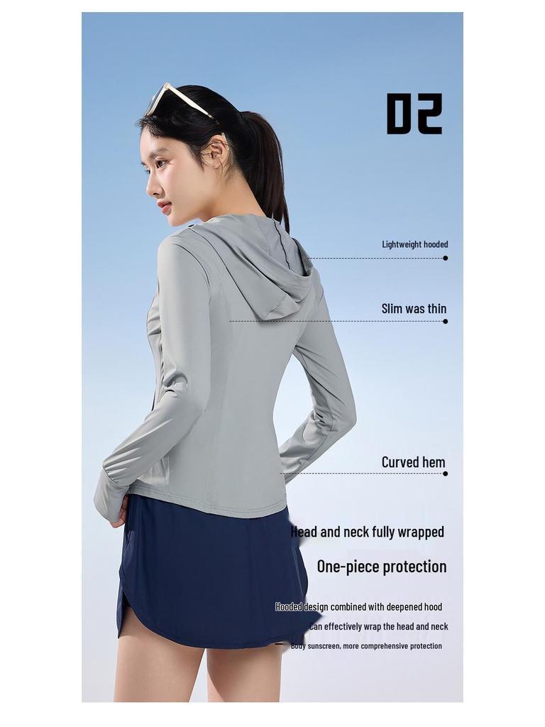 2025 Slimming UPF50+ Nylon Hooded Yoga Jacket - Long Sleeve, Sun Protection, Versatile for Outdoor Summer Activities