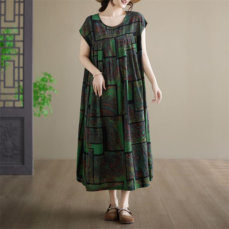 DIMANAF New 2026 Plus Size Summer Beach Women Cotton Vintage Lady Long Dress Floral Print Loose Oversize