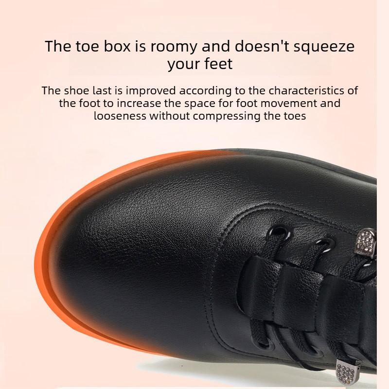 Scarpe Casual, Tacco Zeppa di Media Lunghezza per Primavera e Autunno, Comode Scarpe da Donna in Pelle Monocolore, Suola Morbida, Scarpe a Calzino
