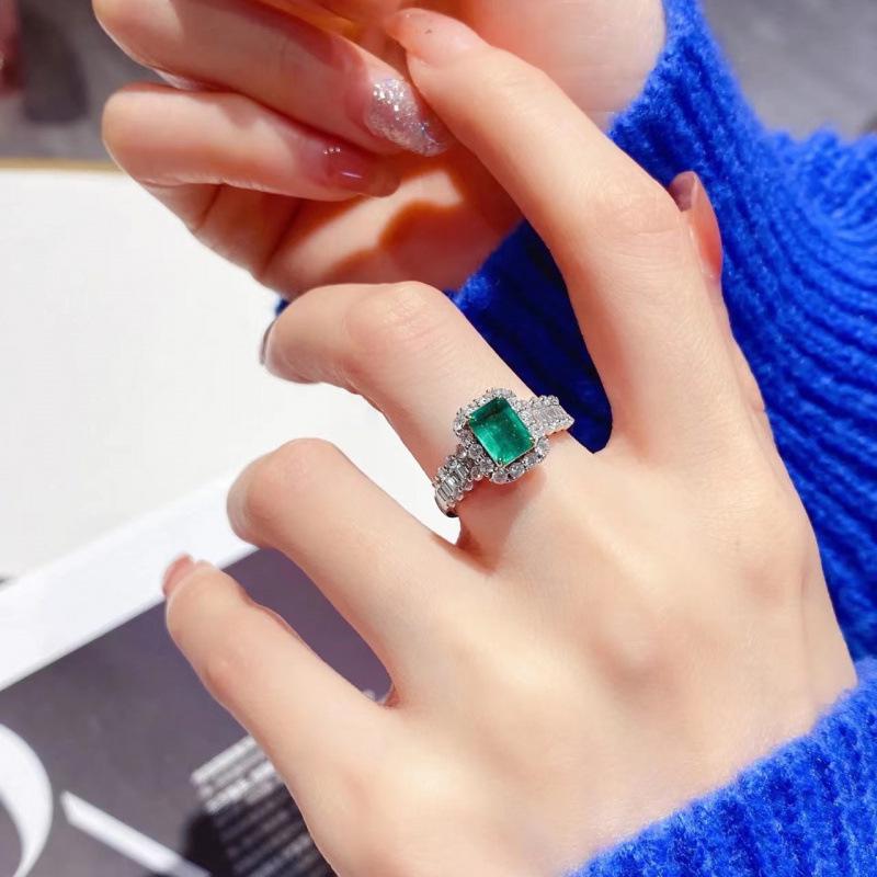 Luxurious Emerald and Diamond Tourmaline Ring for Women Adjustable
