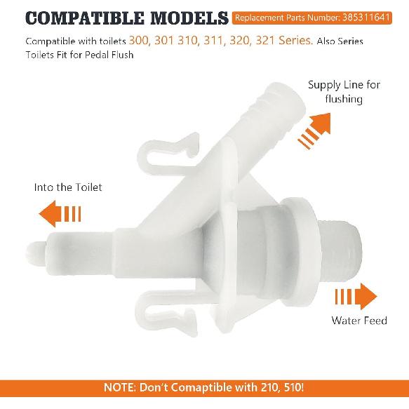 2er-Pack 385311641 Wasserhahn-Kit für Dometic Toiletten Serie 300, 301, 310, 311, 320, 321, Auslaufsicher, mit 2 Stück Toilettenspülkugel-Dichtung, Mühelos