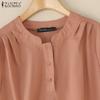 ZANZEA Blusa Casual da Donna Girocollo Regolabile Ampia Manica Lunga