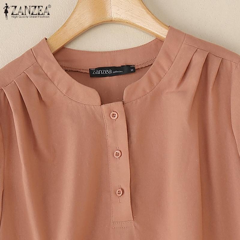 ZANZEA Blusa Casual da Donna Girocollo Regolabile Ampia Manica Lunga