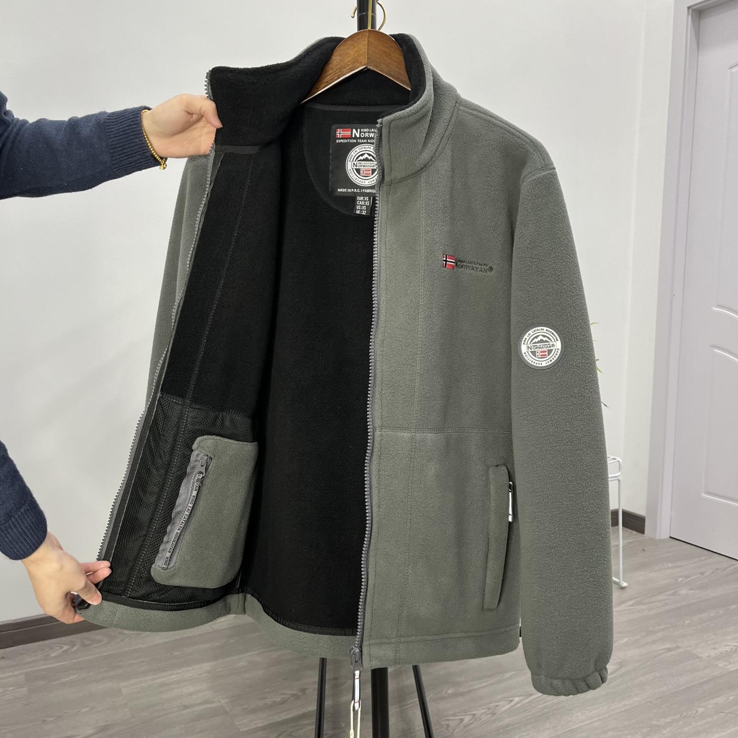 

Мужская флисовая куртка больших размеров Norway - Двусторонняя плюшевая, Толстая, Теплая, Повседневная, Верхняя одежда на осень/зиму XXXL 95-109 kg серый