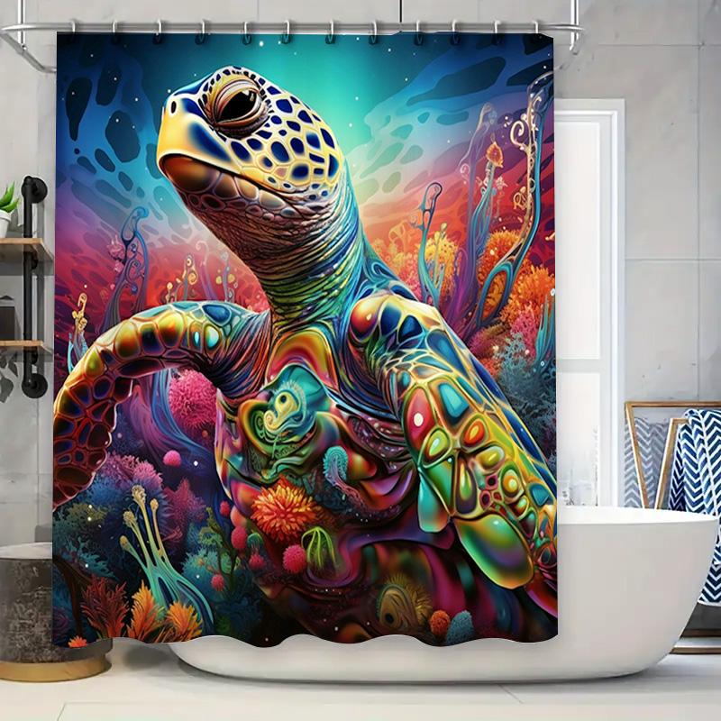

Vibrant Sea Turtle Shower Curtain Modern Bathroom Decor with Bright Colors Unique Artistic Design Waterproof Fabric for Home Bat 90x180cm