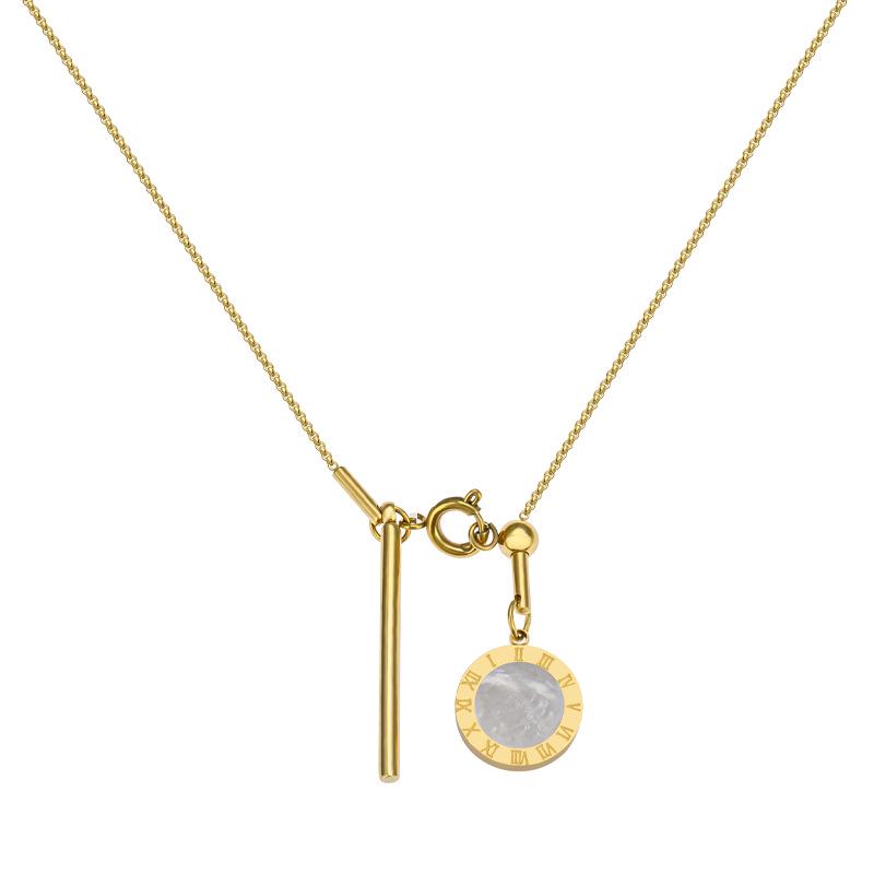 Classic 18K Gold Plated Roman Numeral Mother-of-Pearl Necklace - Colorfast Titanium Steel Sweater Chain 18K Furnace True Gold