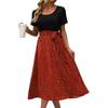 Summer Women's Dress Round Neck Splicing Lace-up Print Short-sleeved Casual Dresses