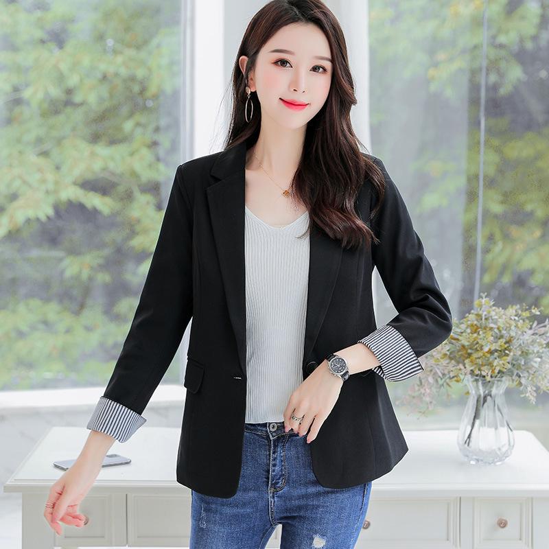 

2024 Korean Style Women s Slim Fit Mid-Length Blazer: Spring/Autumn Casual Professional Outerwear L (95-105 jin) чорний