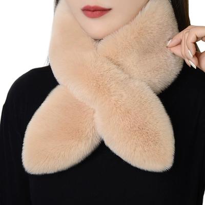 Faux Kaninchenfell Kragen Schal, Winter Warm Weich flauschig Plüsch Kreuzschal, Kreuz Nackenwärmer Faux Fell Kragen zum Kombinieren mit Pullovern