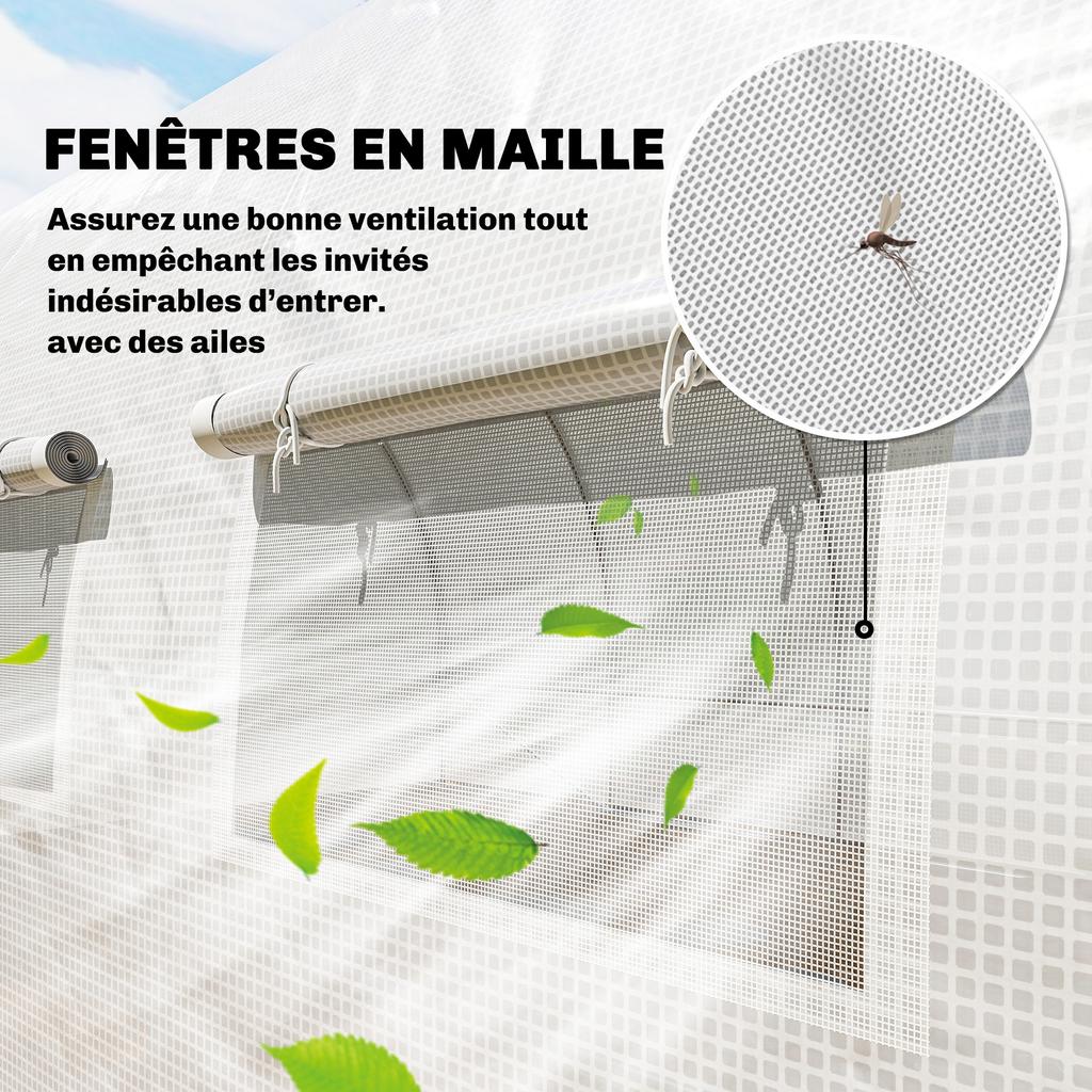 Tunnel Greenhouse, 18 m2, Door, 12 Windows with Mosquito Nets, 295 x 597 x 200 cm, White