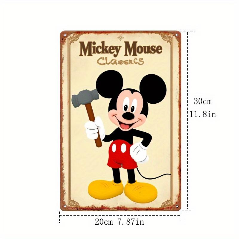 Vintage Mickey Mouse with Hammer Tin Sign - 5.08x20.32 Cm Wall Art for Home Studio, Living Room & Game Room | Classic Cartoon De
