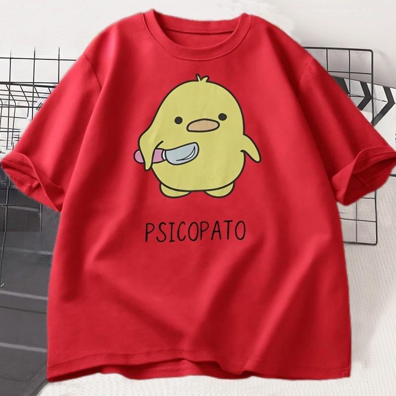 Psicopato T Shirt Men Women Cute Duck with Knife Tshirt Casual Short Sleeve Printed Round Neck T-shirt Streetwear Loose