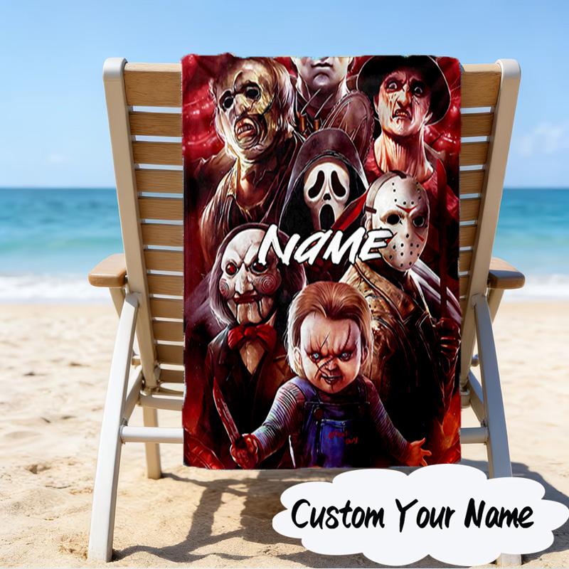 Custom Name Chucky and Tiffany Microfiber Beach Towel Super Soft & Absorbent for Bath, Beach, Travel  Bath Time Accessory, Fan gifts