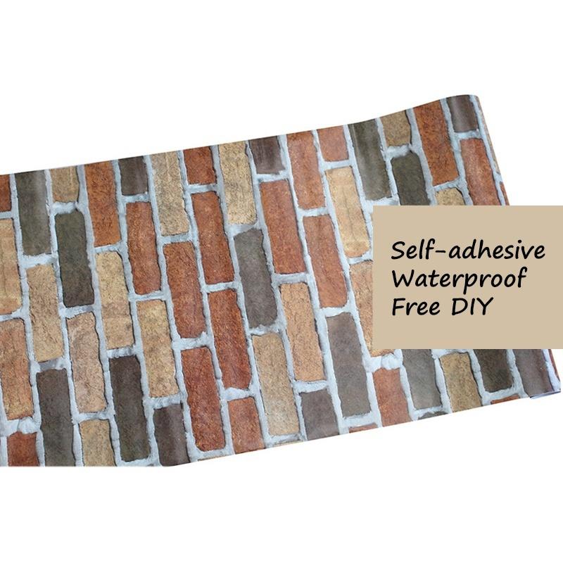 

HaoHome Реалистичные кирпичные обои Виниловые самоклеящиеся обои Водонепроницаемая самоклеящаяся наклейка на обои под камень для декора стен 1mx45cm