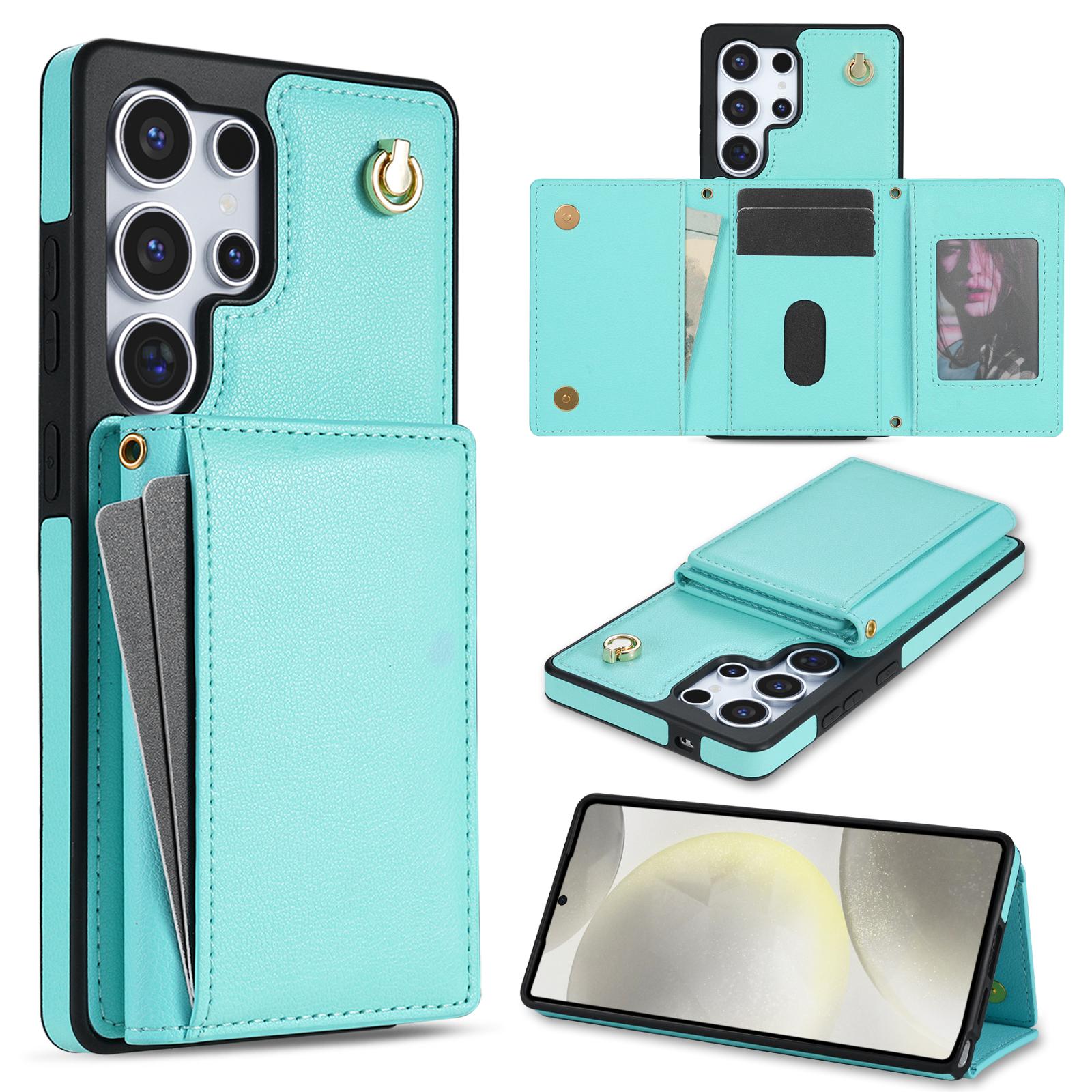 

Чехол для Samsung Galaxy S25 Ultra Трифолд Держатель для карт Подставка ТПУ+Кожа Задняя крышка с плечевым ремнем Green