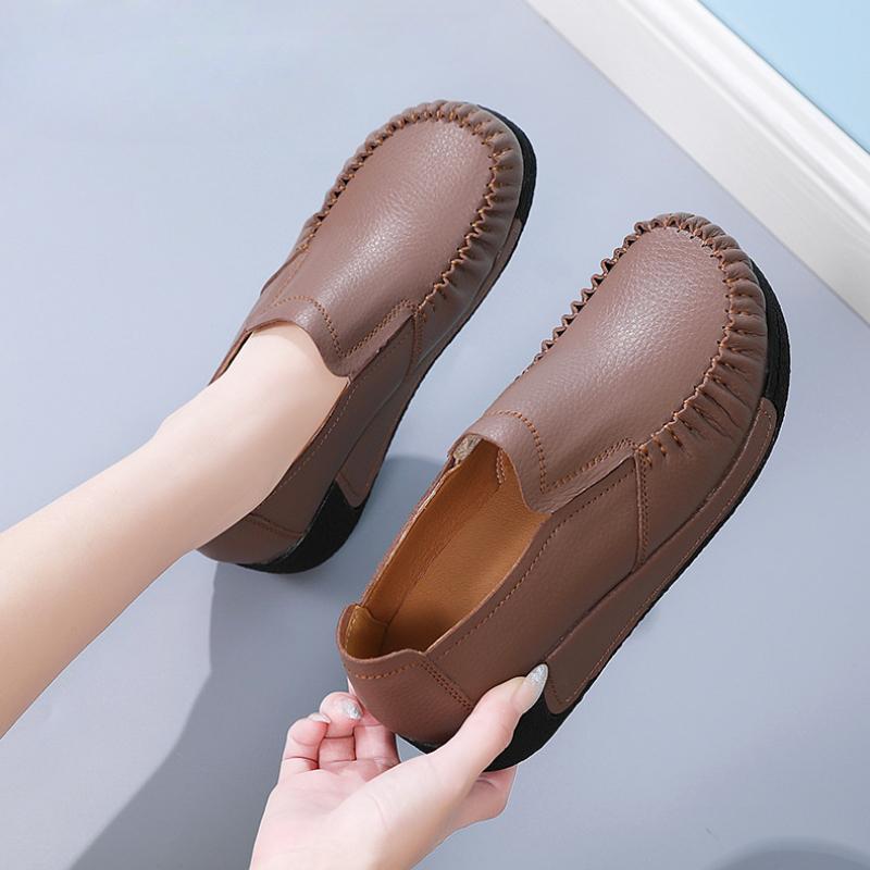 Genuine Leather Women Working Shoes Fashion Wedge Heels Platform Shoes Non-slip Loafers Casual Walking Shoes
