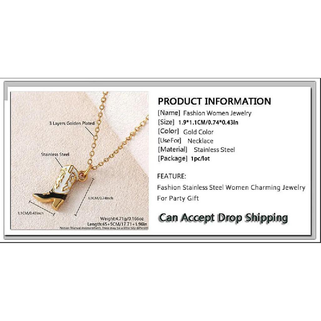 Stainless Steel Oil Dripping Colored Denim Boot Pendant Necklace Design Fashion Gold Plated Chain Jewelry Gifts For Women