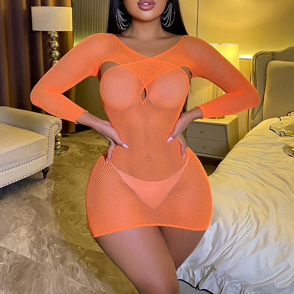 Sex Underwear Cross Long Sleeve Rose Red Hip Wrap Skirt Mesh Sexy Backless One-Piece Pajamas Tights