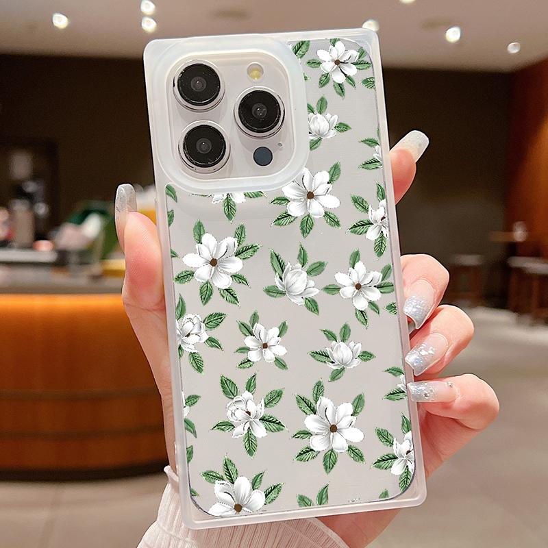 Frosted Square Clear Phone Case for iPhone 16 Pro 15 14 Plus 13 12 Pro Max 11 Colored Floral Pattern Tpu Soft Shockproof Slim Cover