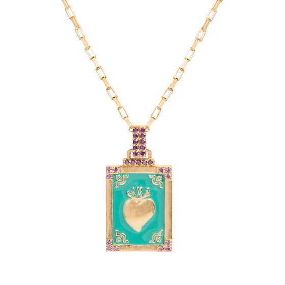 Retro Tarot Card Heart Pendant Necklace, Colorful Oil Drop, Gold-Plated Copper, Artistic Design