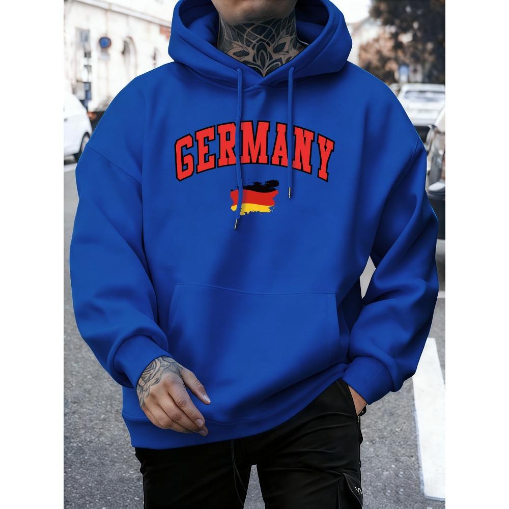 German Flag Brush Stroke Printing Hoodie Men Fleece Loose Pullover Autumn O-Neck Sportswear Unisex Colour Vintage Long Sleeve