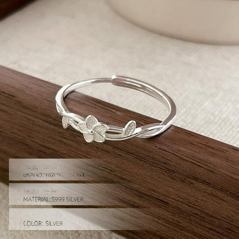 S999 Silver 2025 New Wound Flower Ring Women's Simple Exquisite Niche Plain Silver Ring