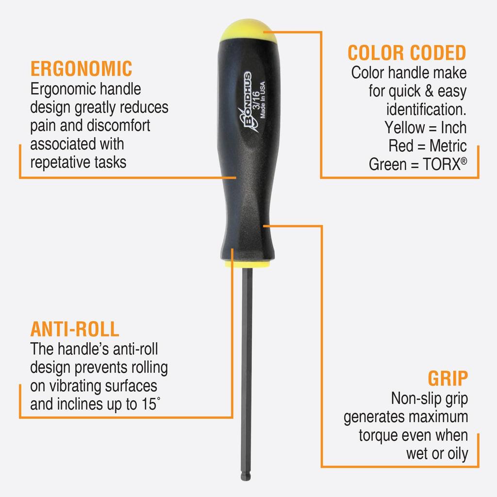 BONDHUS Hexagonal Ball Point Driver Black Oxide Set BSX13 10637 Set, Finish, 13-Piece (0.050, 1/16, 5/64, 3/32, 7/64, 1/8, 9/64, 5/32, 3/16, 7/32,