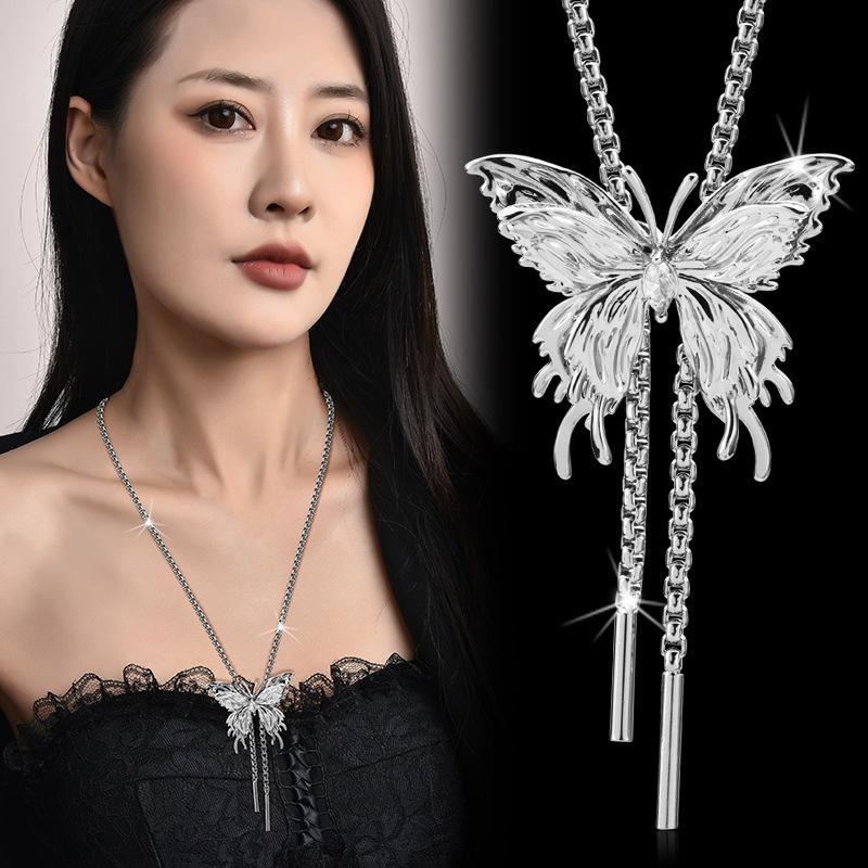 Liquefied Butterfly Pull-out Long Women s Sweet, Cool, High-end, Light Luxury Commuting Accessory Pendant Necklace 60CM(Necklace Long)