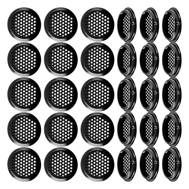 

A95I-Round Air Vents 2 Inch Soffit Vents 30Pcs Stainless Steel Ventilation Mesh Louver Holes For Kitchen Bathroom Cabinet For Sh чорний