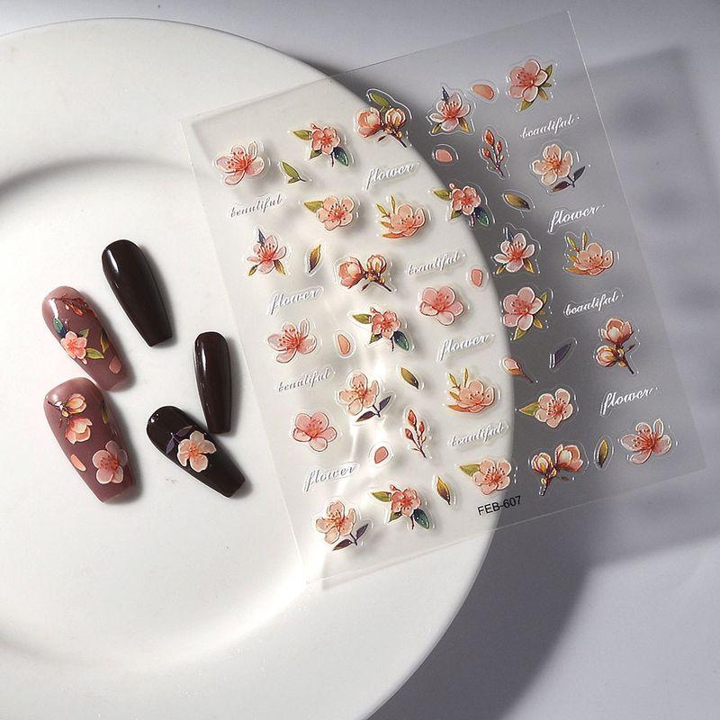 

Day Korean Style Romantic Cherry Blossoms Nail Sticker Self-Adhesive Waterproof Three-Dimensional Relief Pink Flower Nail Decals Blush Nail FEB-607